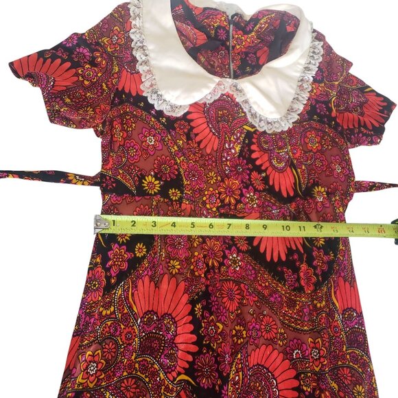 Vintage 70s  Psychedelic Boho Maxi Dress Size‎ S  Floral Paisley Retro Hippie - Picture 8 of 9